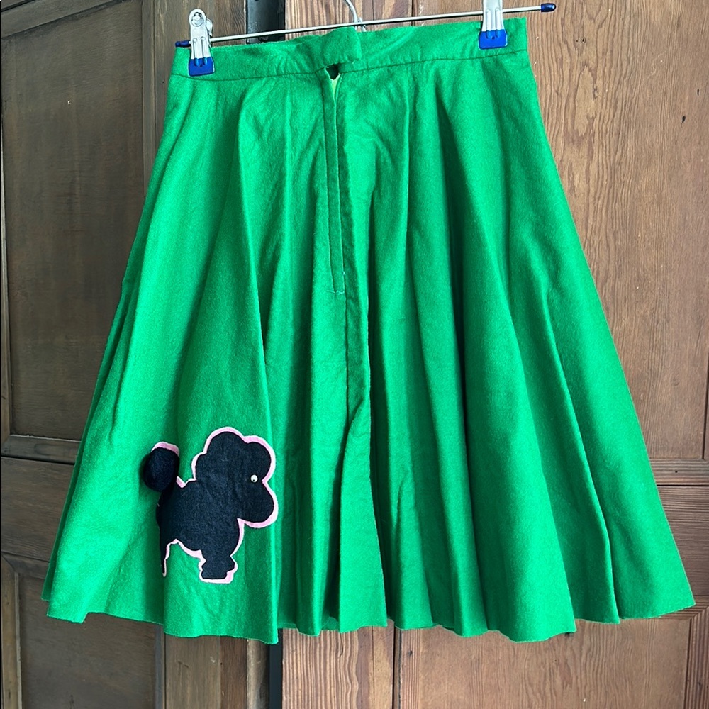 Vintage Green Wool Skirt with Black Poodle Design